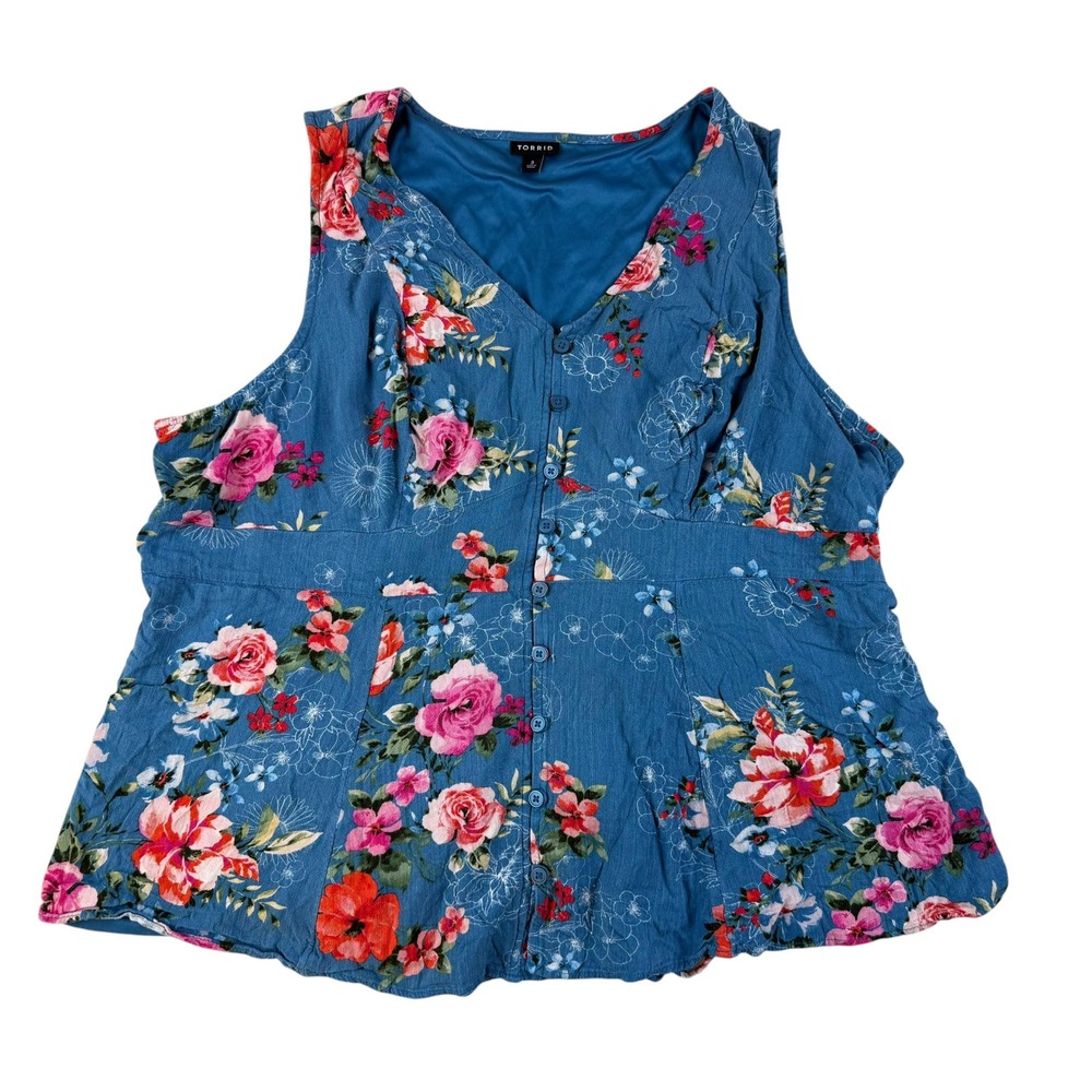 Torrid‎ 3 Floral Peplum Sleeveless Rayon Button Front Top